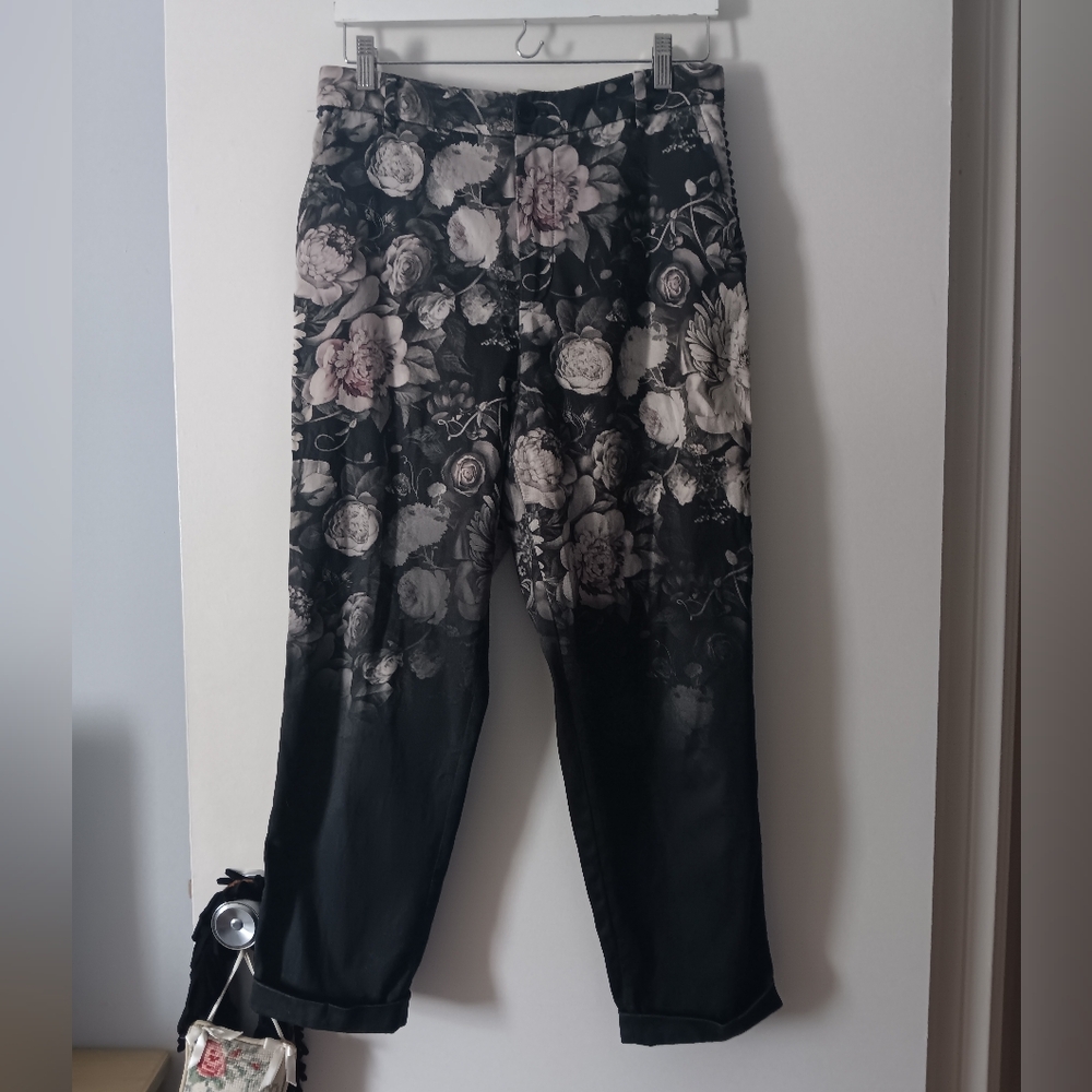 MASON'S Italy Black Floral Pants 42 L